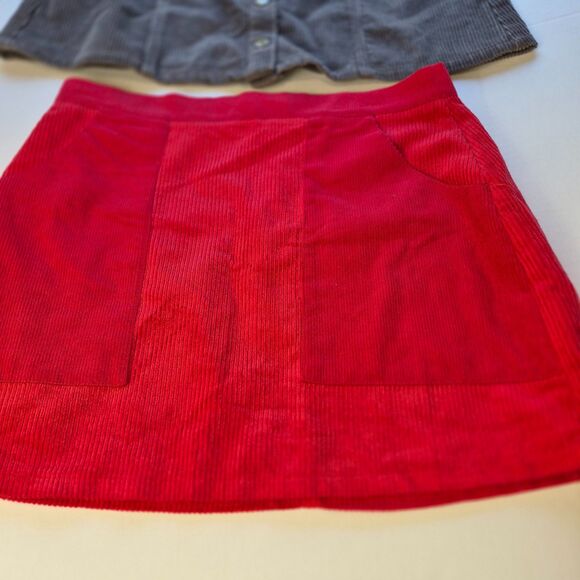 2 Corduroy Skirts, Gray and Red Size L, Cloud Ten & She+Sky, Gray Snaps, Red Zip - Picture 2 of 16